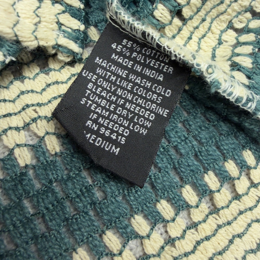Massive Luxury Mens Green Cream Striped Open Knit Crochet Camp Shirt Medium - Picture 7 of 9